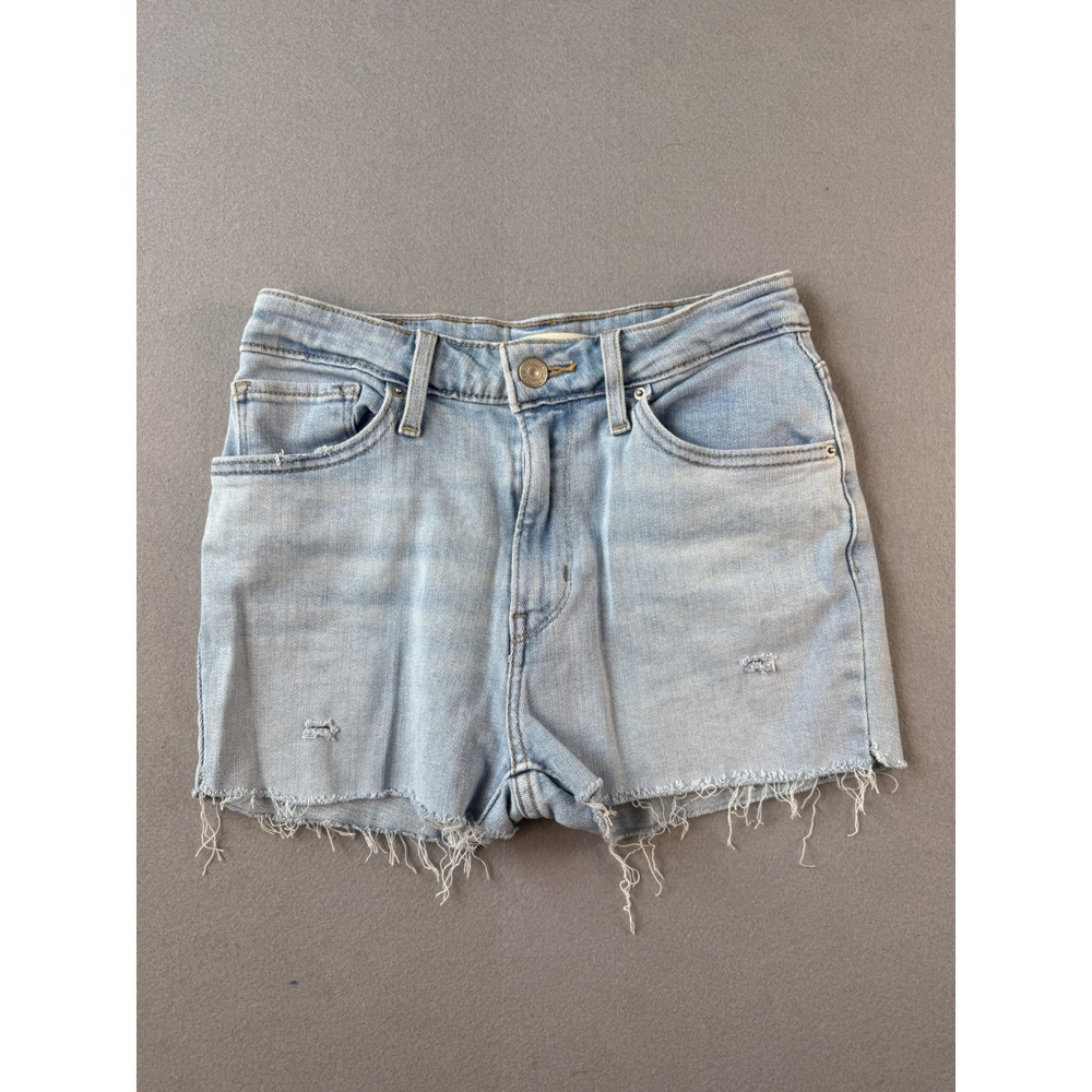 Levis 721 High Rise Light Wash Distressed Raw Hem Denim Shorts Womens 27
